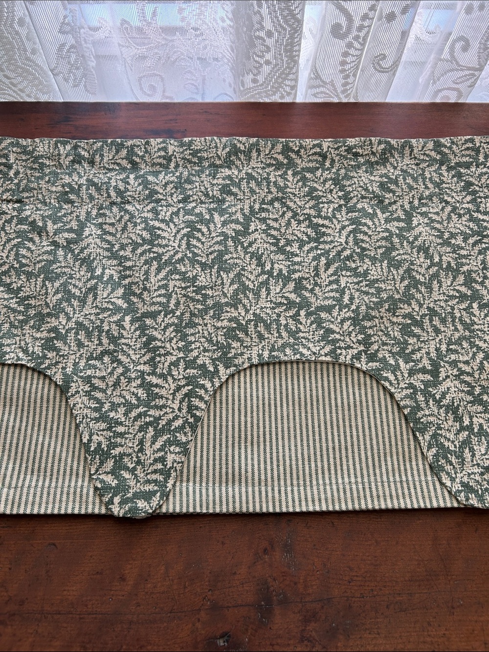 Waverly Fernwood Green and Beige striped layered valances set of 3
